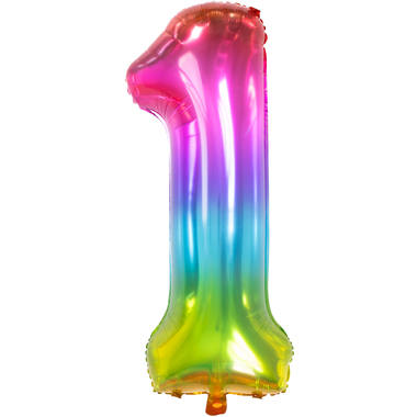 Cijfer ballon gummy regenboog 81 cm