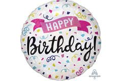 Folieballon Happy Birthday Wit Versiering 45cm