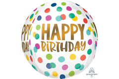 Folieballon Orbz Happy Birthday Wit
