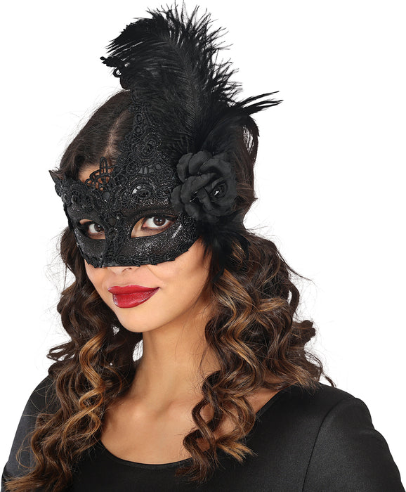 Oogmasker Black Feathers