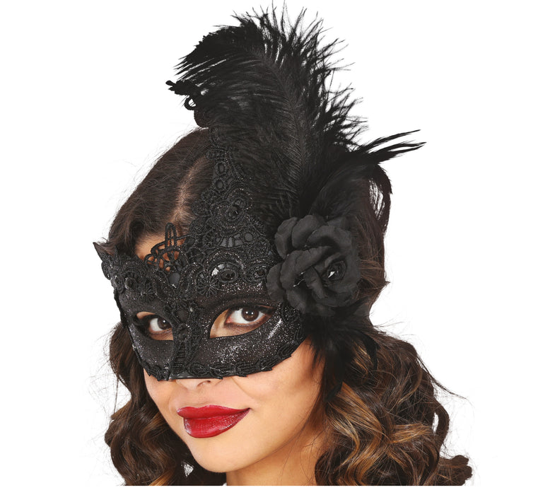 Oogmasker Black Feathers
