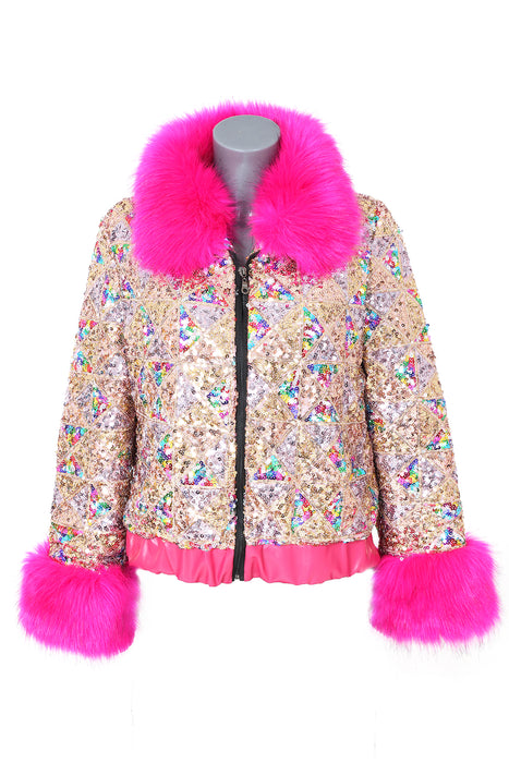 Pailletten jasje met bont dames