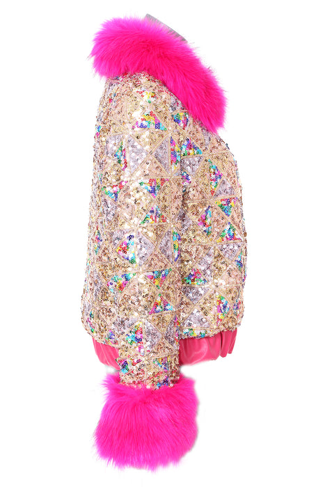 Pailletten jasje met bont dames