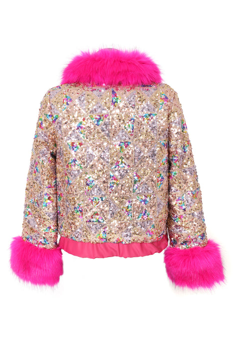 Pailletten jasje met bont dames