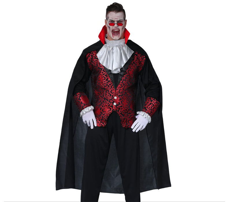 Zwarte Dracula cape met rode kraag 140cm