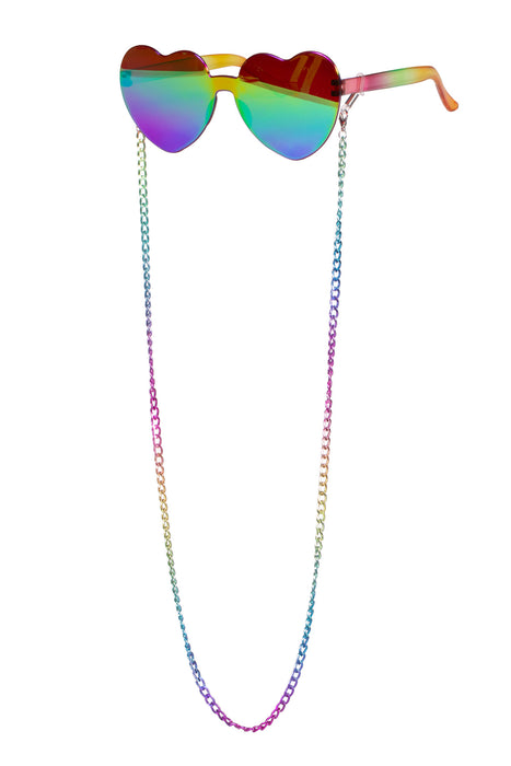 Bril regenboog hartjes met ketting