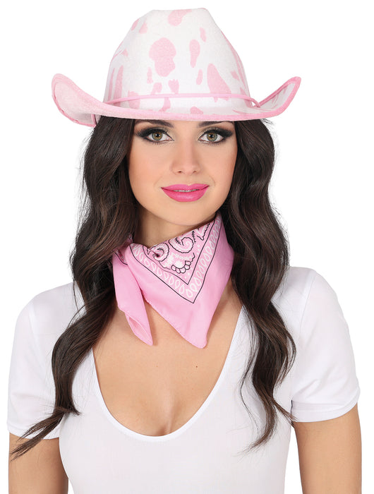 Cowboyhoed velvet koeienprint Roze