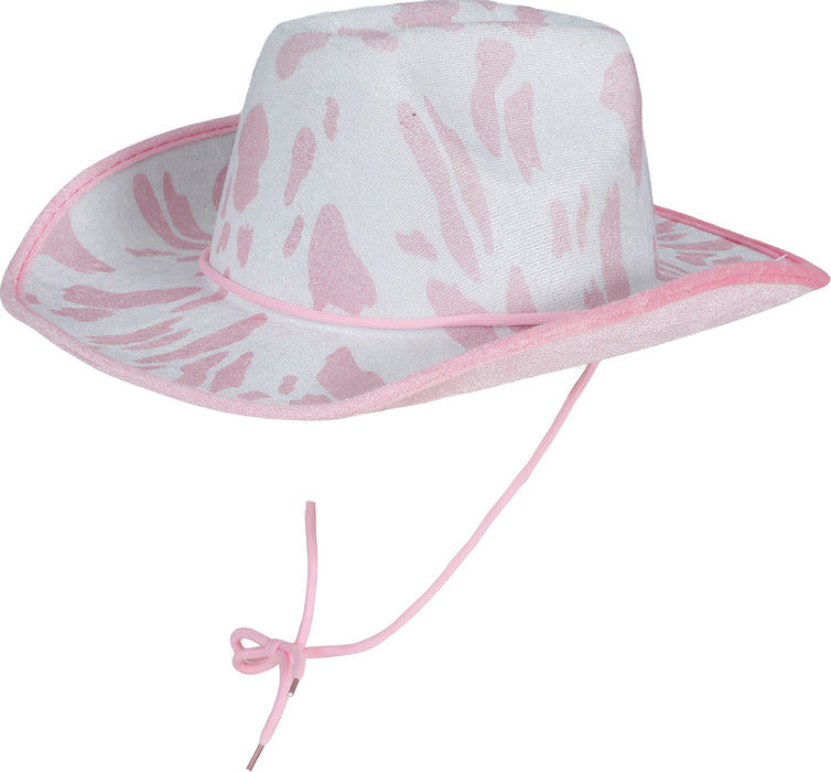 Cowboyhoed velvet koeienprint Roze