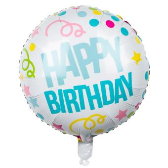 Folieballon Happy Birthday Wit Confetti 45cm