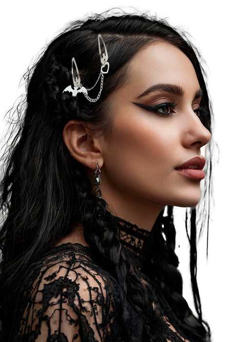 Duo Haarclip met ketting en vleermuis