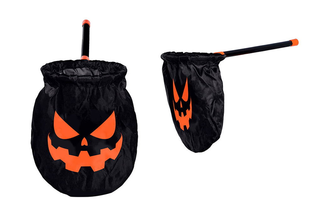 Snoepmand Pompoen Zwart Met Stok 50cm