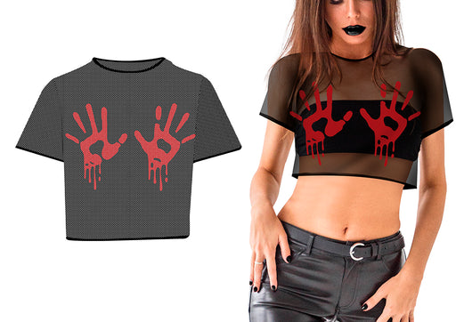 Mesh Crop Top Bloedige Handen maat L