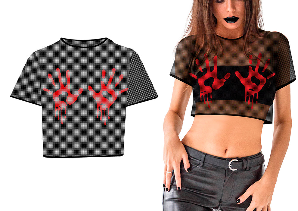 Mesh Crop Top Bloedige Handen maat L