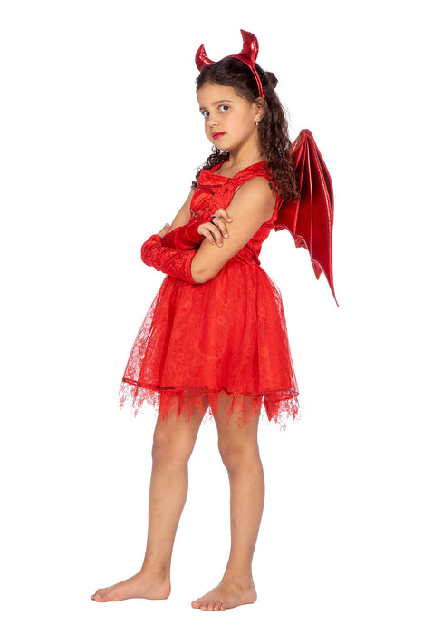 Duivel Jurkje met vleugels en tiara voor meisjes