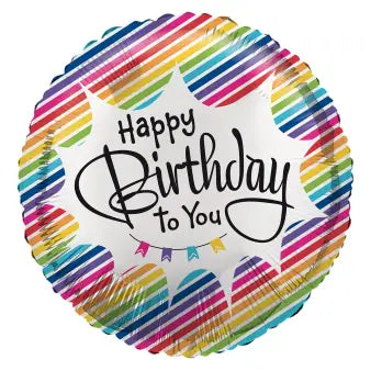 Folieballon Happy Birthday Rainbouw Stripes 43cm