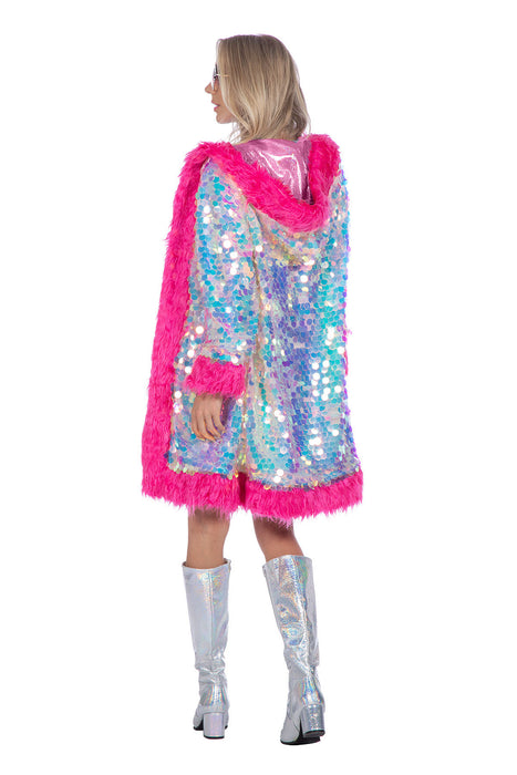 Holografische paillettenjas lang met bont