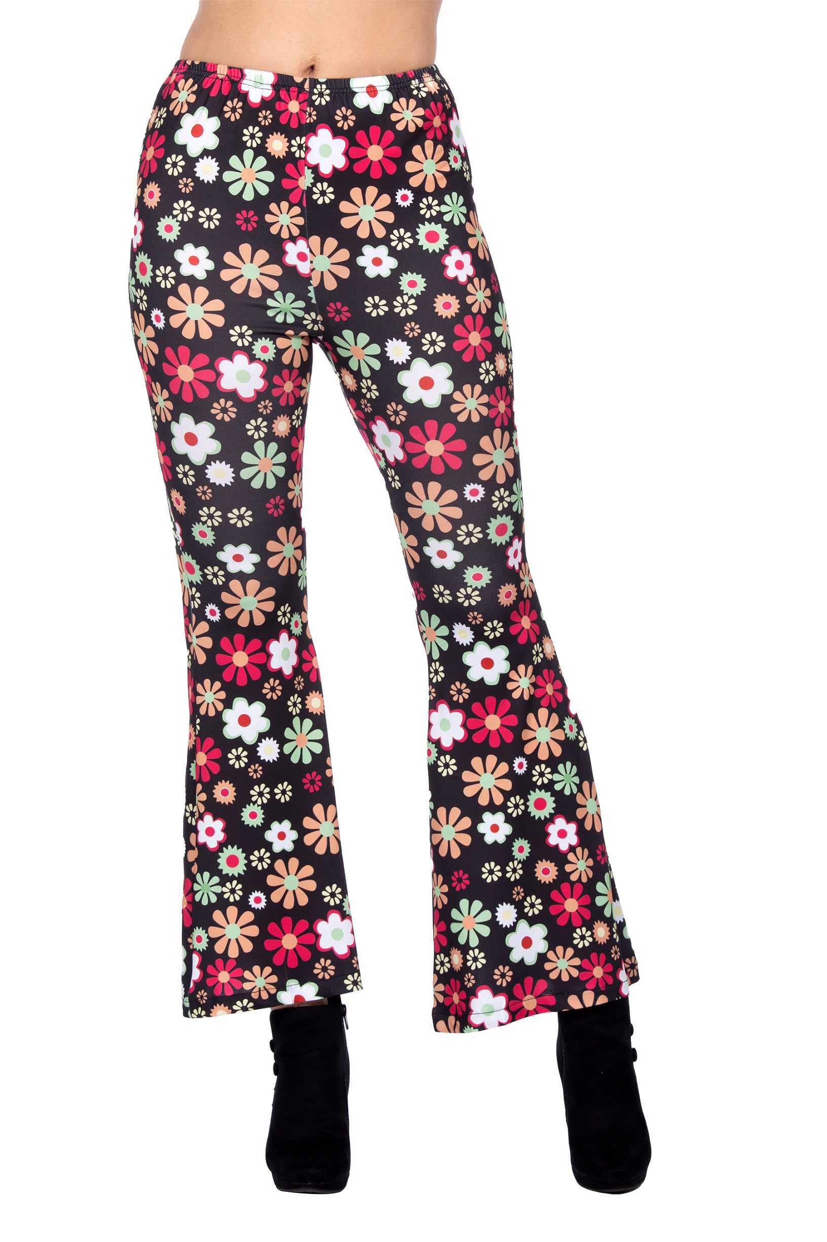 Hippiebroek zwart met bloemen