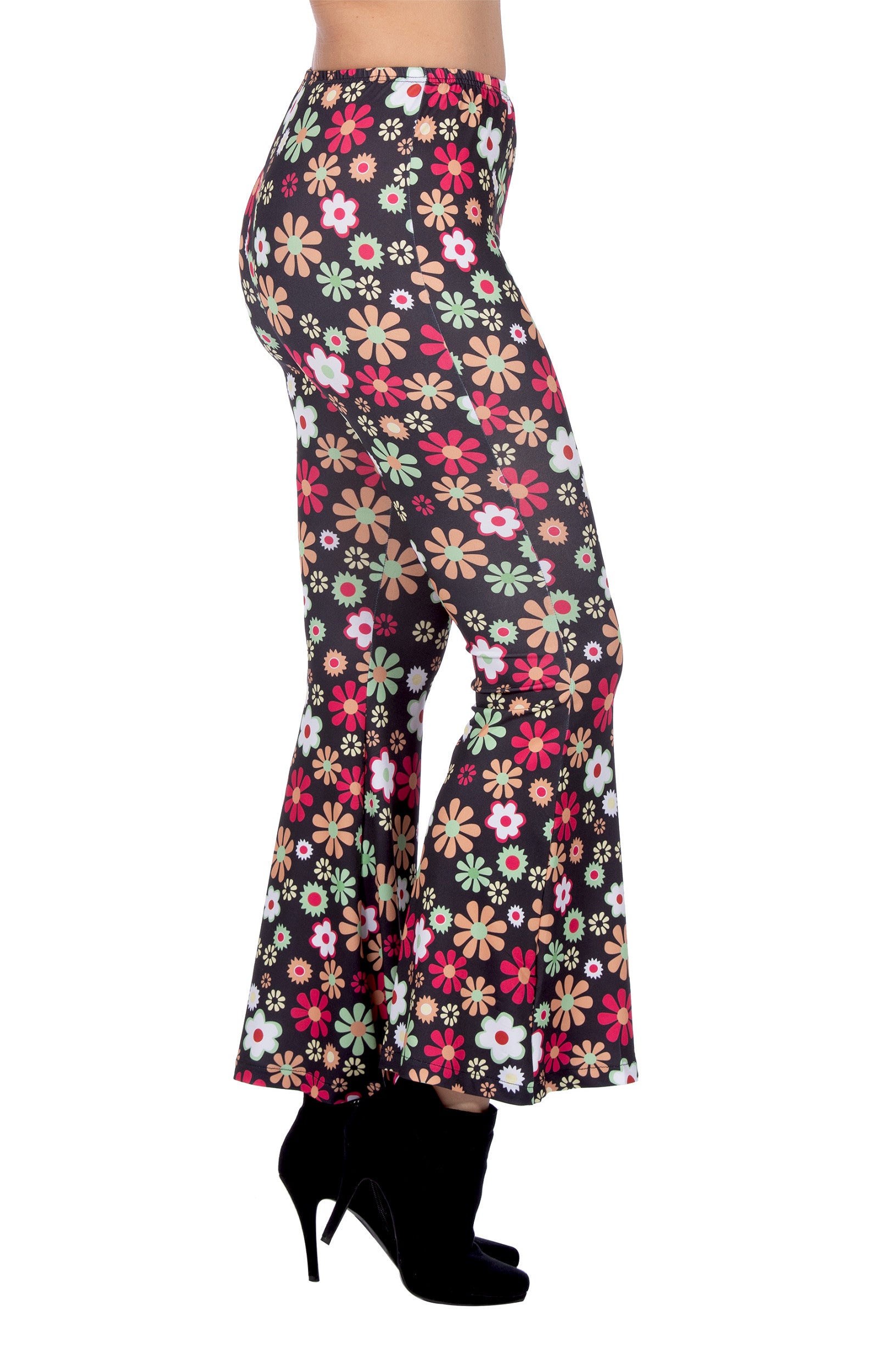 Hippiebroek zwart met bloemen