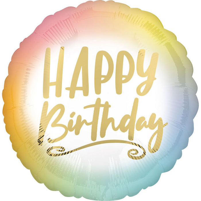 Folieballon Standard Ombre and Gold Happy Birthday