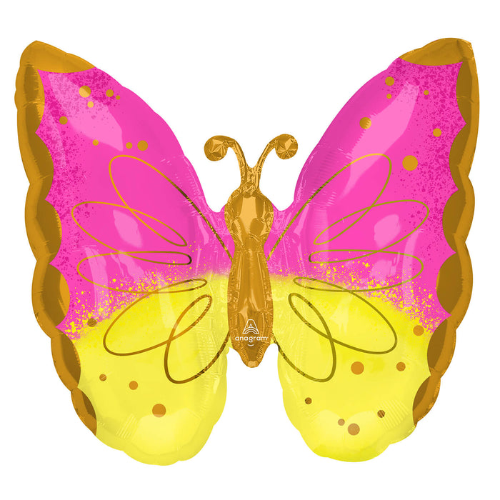 Folieballon SuperShape Pink & Yellow Butterfly