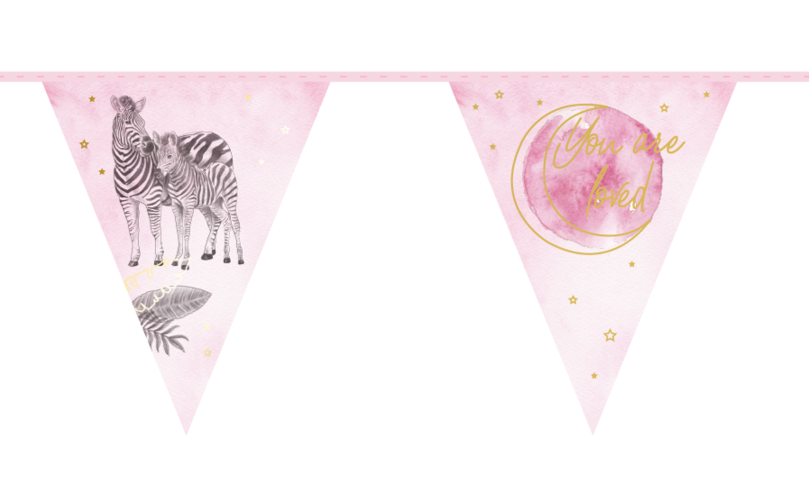 Vlaggenlijn baby safari pink 6m