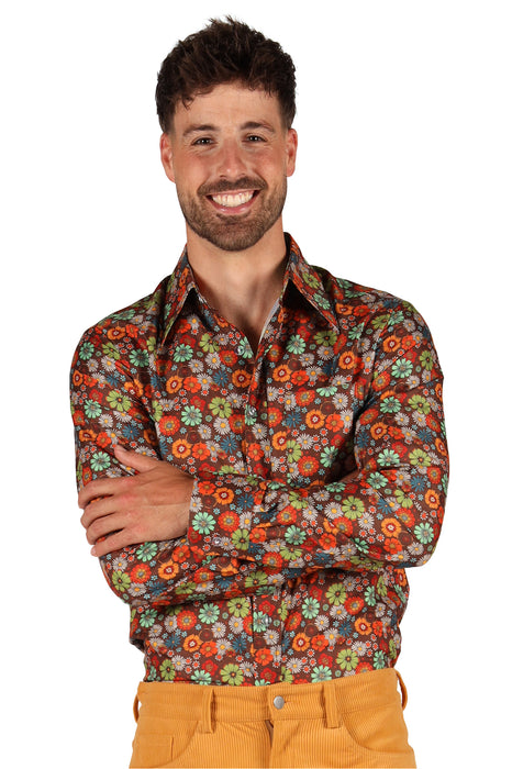 Retro 70s Flowers blouse heren