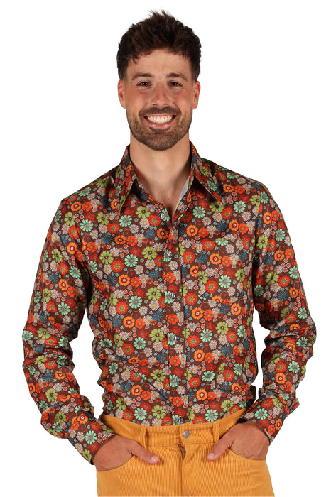 Retro 70s Flowers blouse heren