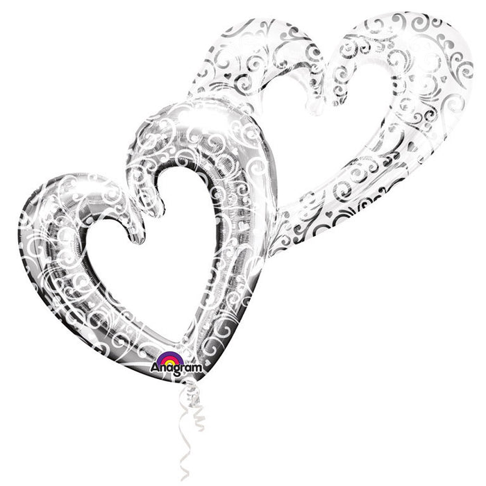 Folieballon Multi Interlocking Hearts Silver