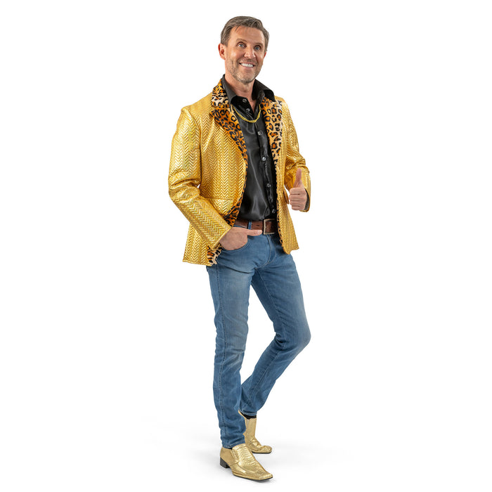 Gouden jas met panterprint Heren