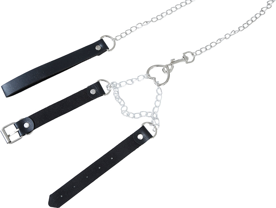 Leren halsband met ketting en handboeien