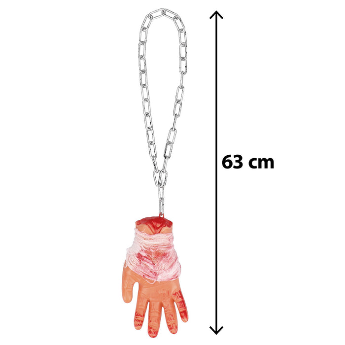 Decoratie Bloederige Hand Met Ketting 63cm