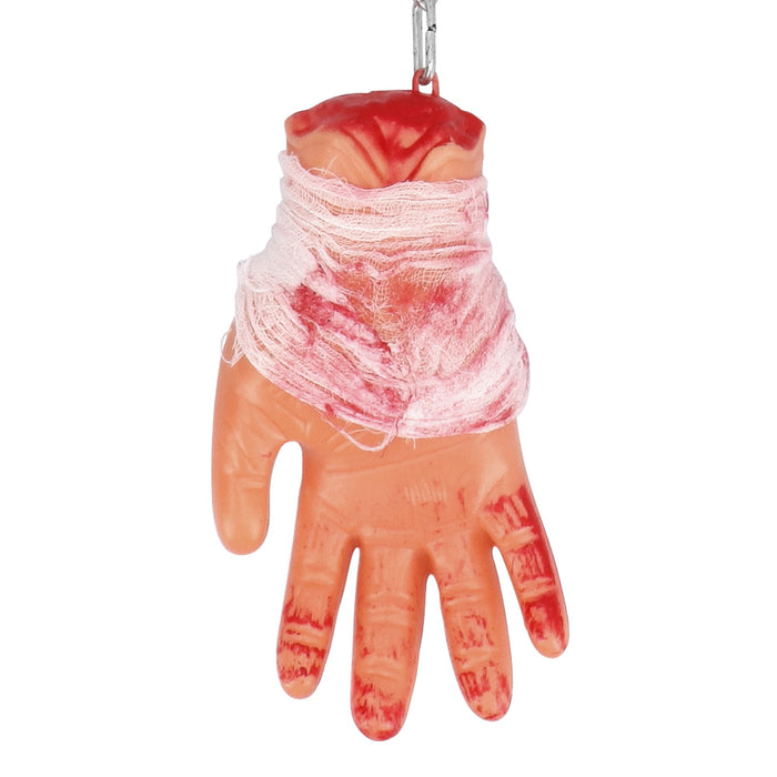 Decoratie Bloederige Hand Met Ketting 63cm
