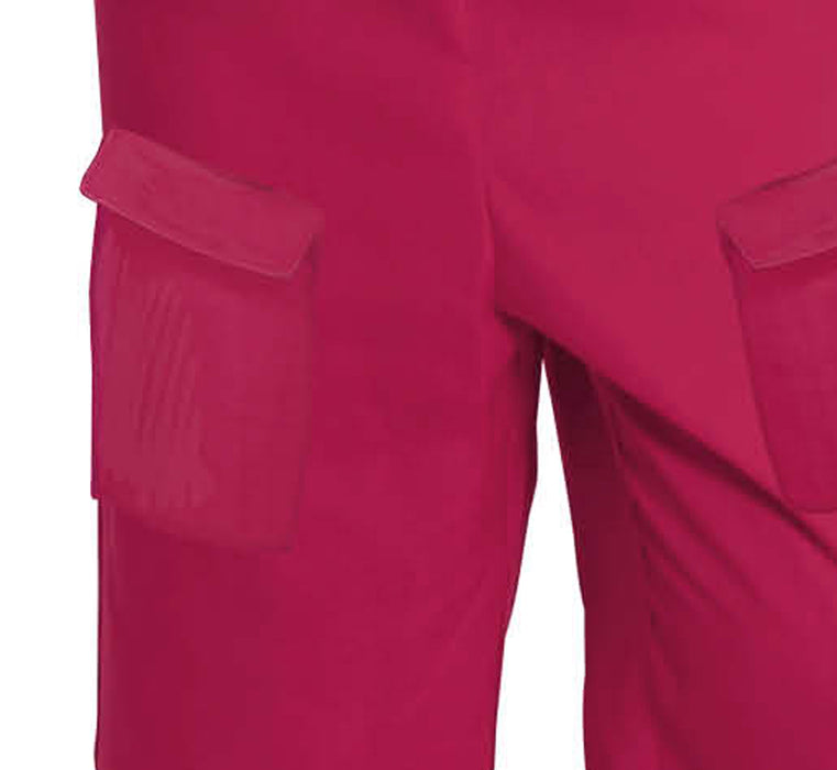 Close-up of a red Squid Game guard costume with detailed pocket design suitable for theme parties.