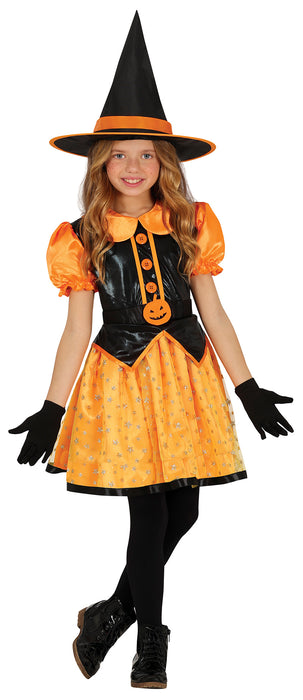 Oranje glitter heks kostuum voor meisjes