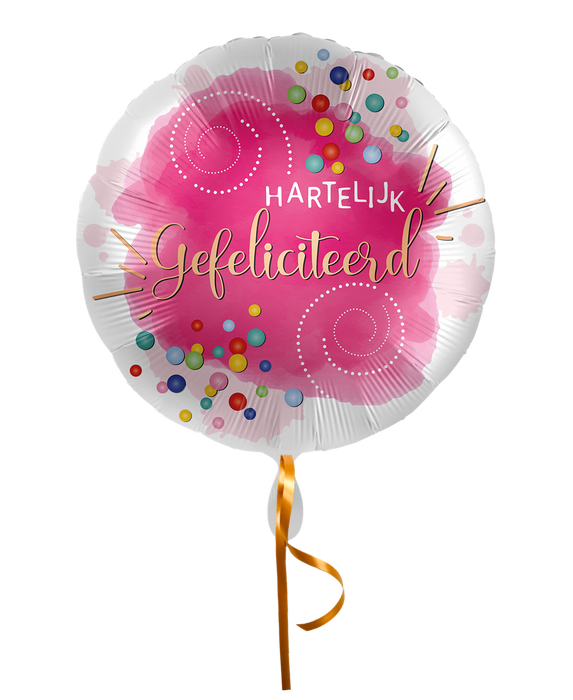 Folieballon Hartelijk Gefeliciteerd Confetti Fuchsia