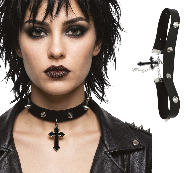 Choker Met Spikes En Kruis 3,5cm