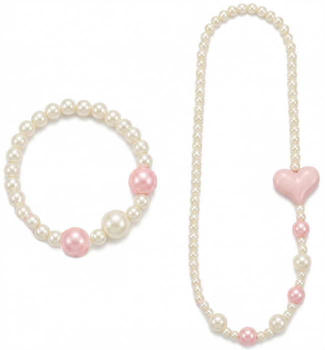 Sieradenset Hartjes Roze Wit Kinderen 2st