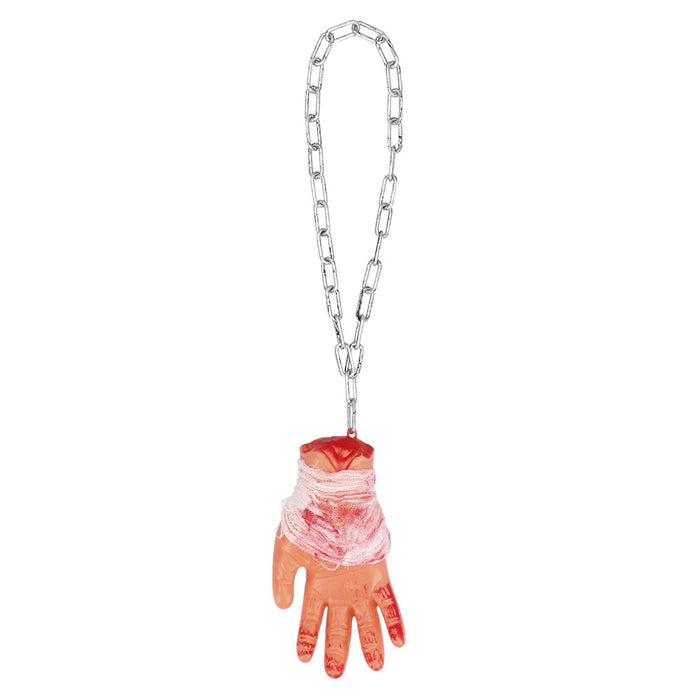 Decoratie Bloederige Hand Met Ketting 63cm