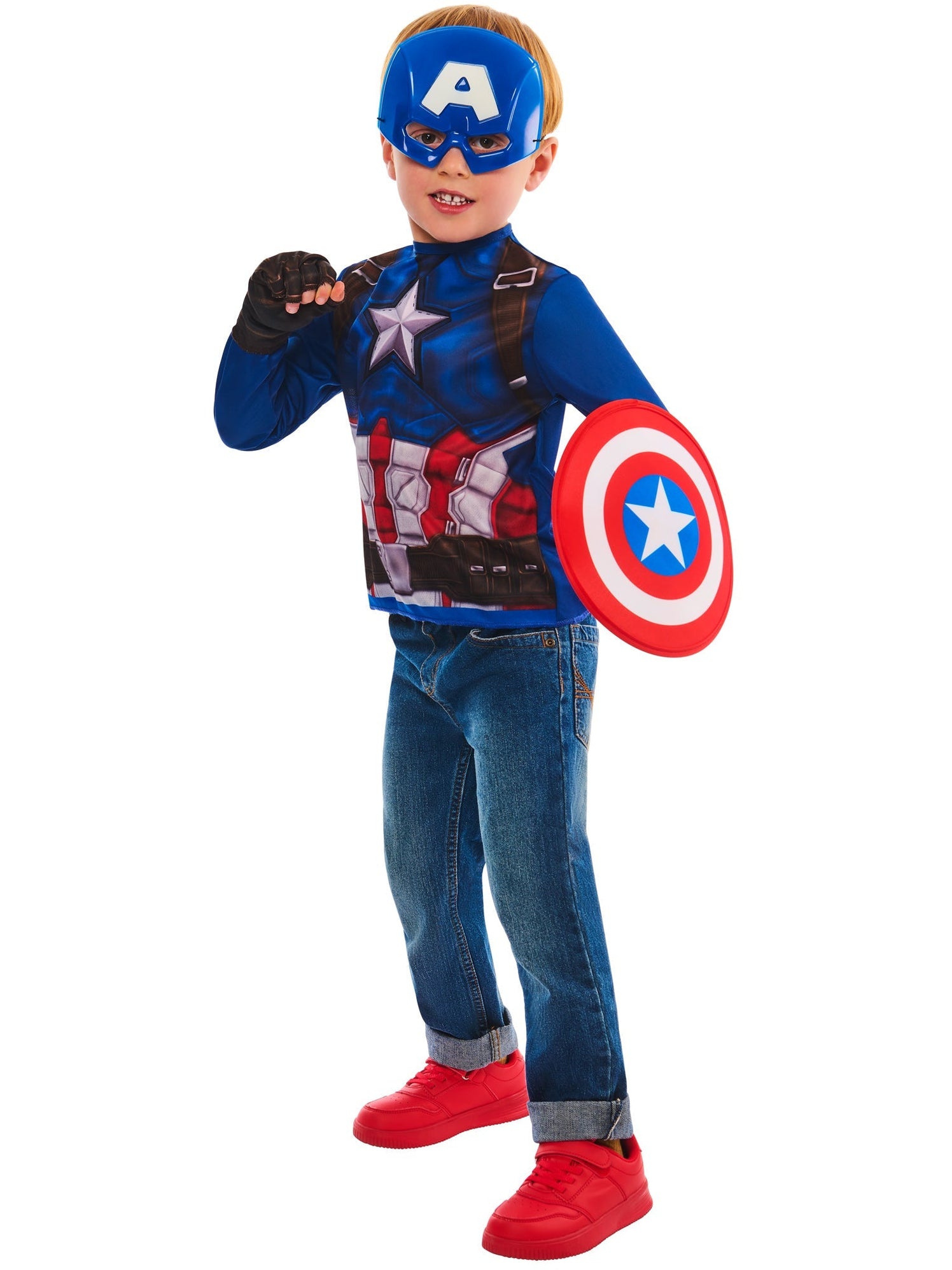 Rubies Captain America Deluxe kostuum voor jongens en meisjes, jumpsuit Rubies Captain America Deluxe kostuum voor jongens en meisjes, jumpsuit