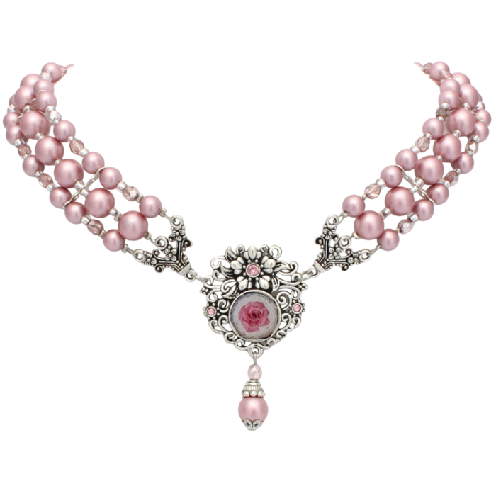 Parelketting Rosa Strass