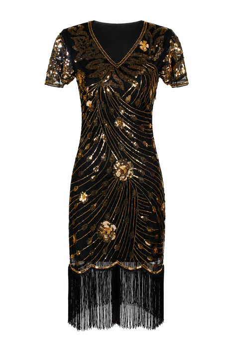 Charleston Jurk Eleanor Dames Zwart-Goud - Zwart-Goud - afbeelding 1