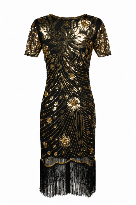 Charleston Jurk Eleanor Dames Zwart-Goud - Zwart-Goud - afbeelding 2