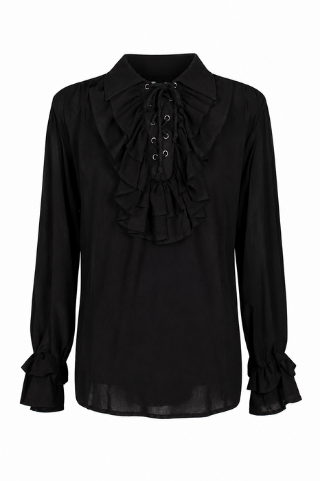 Blouse Met Jabot Heren - Zwart - afbeelding 1