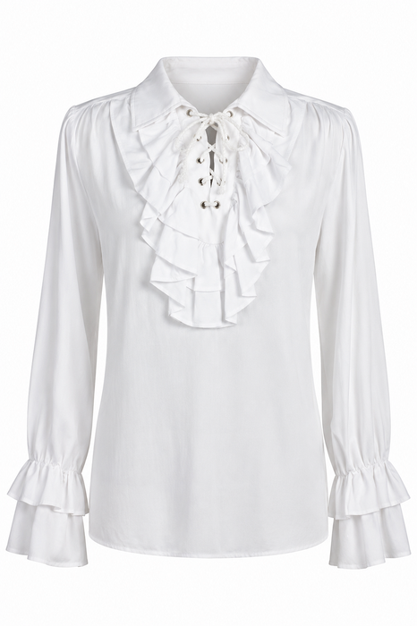 Blouse Met Jabot Heren - Wit - afbeelding 4