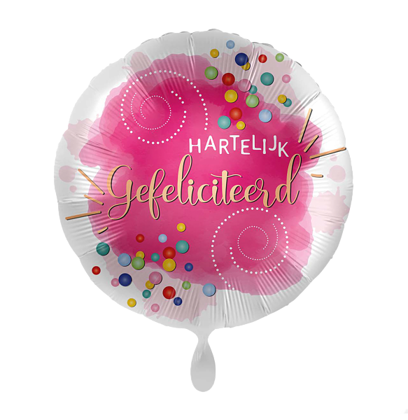 Folieballon Hartelijk Gefeliciteerd Confetti Fuchsia