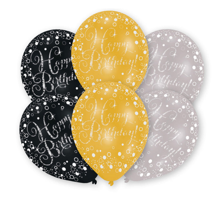 Latex ballonnen Happy Birthday Sparkling Celebration goud/zilver