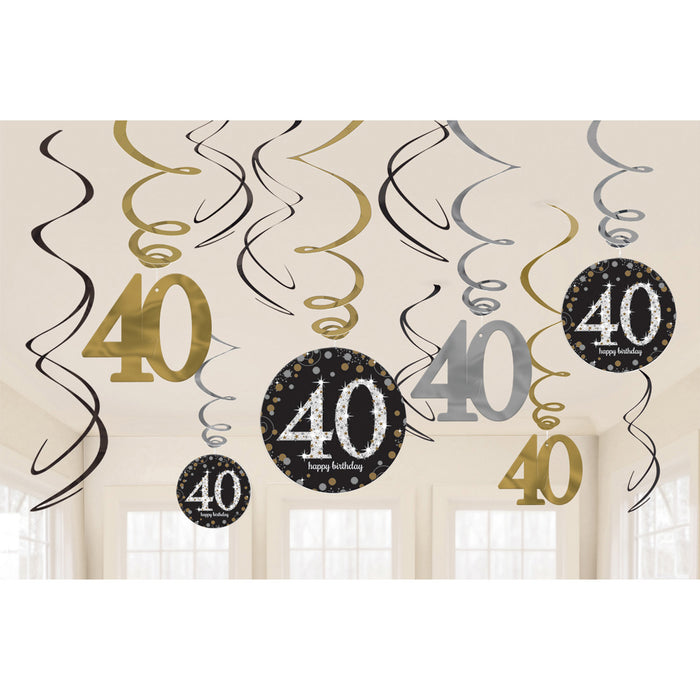 Hangdecoratie Swirl 40 jaar Sparkling Celebration goud/zilver