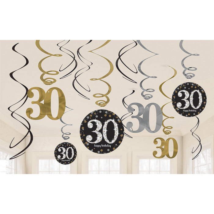 Hangdecoratie Swirl 30 jaar Sparkling Celebration goud/zilver