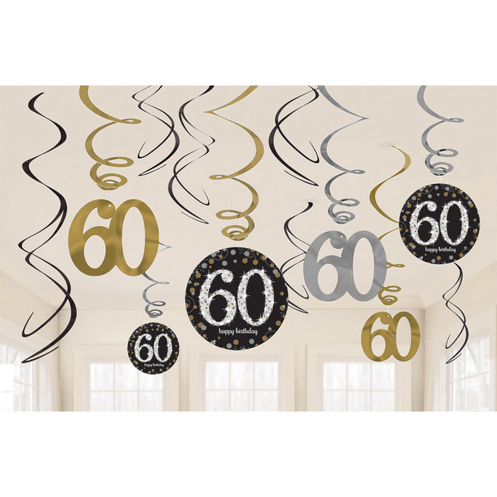 Hangdecoratie Swirl 60 jaar Sparkling Celebration goud/zilver