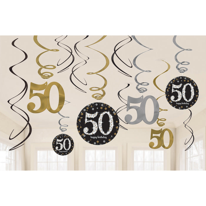 Hangdecoratie Swirl 50 jaar Sparkling Celebration goud/zilver